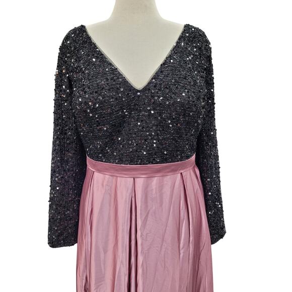 NWT Women's Black Pink Long Sleeve Sequin Gown Size 28 - Picture 2 of 13